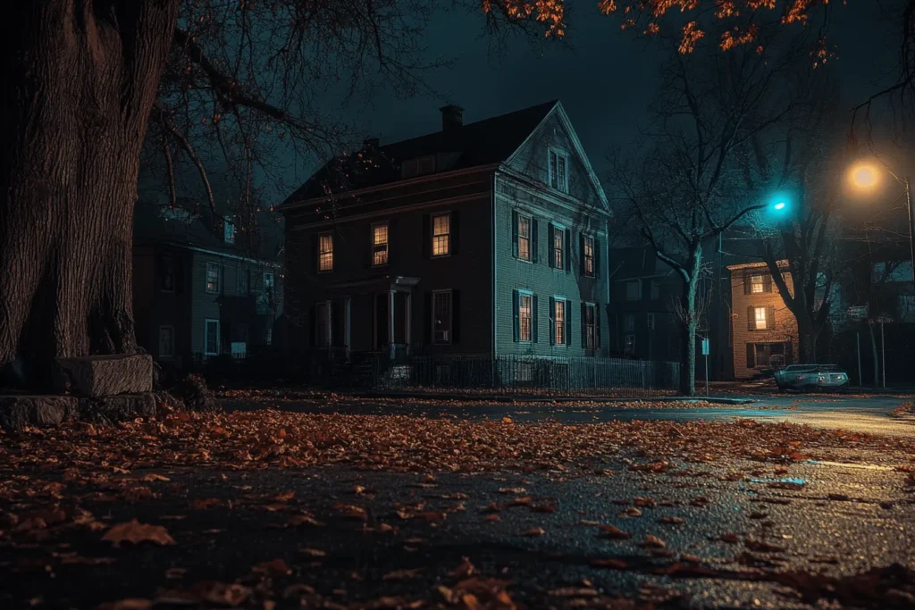 Haunted Salem street at night