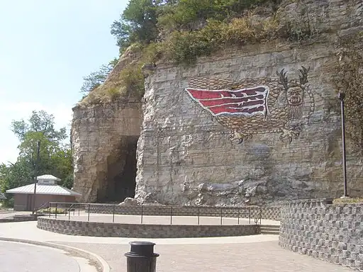 Image of the Piasa Bird Legend on stone wall